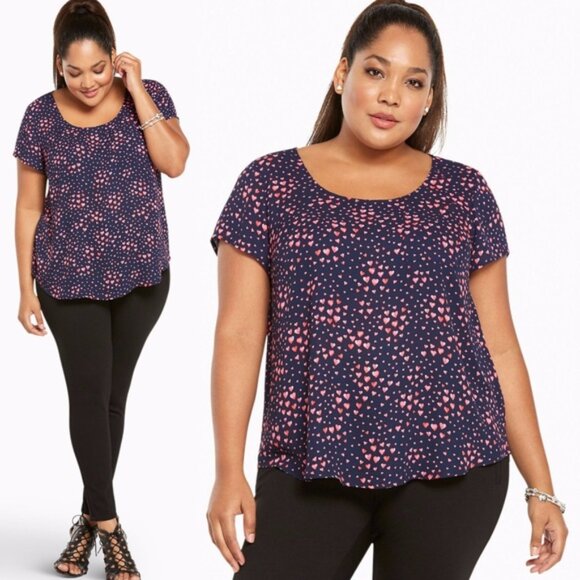 Torrid Tops - Torrid Heart Print Crepe Button Back Top